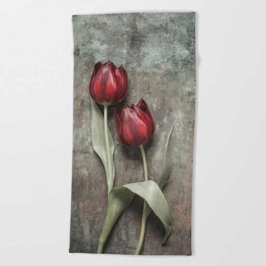 Red Tulips II Beach Towel