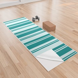 [ Thumbnail: Light Cyan and Dark Cyan Colored Lines Pattern Yoga Towel ]
