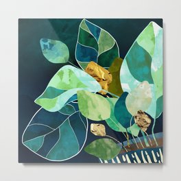 Indigo Plant I Metal Print | Graphicdesign, Mint, Abstract, Nature, Contemporary, Plant, White, Green, Brown, Leaves 