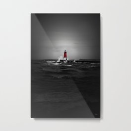 Lighthouse Glow Metal Print | Architecture, Landscape, Photo, Black and White 