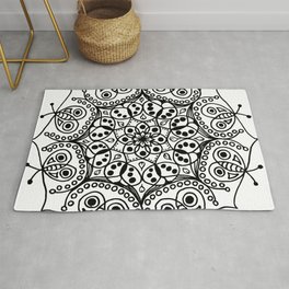 Bugs and Butterfly Zen Mandala black and white Rug