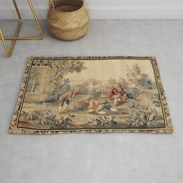 Aubusson  Antique French Tapestry Print Area & Throw Rug
