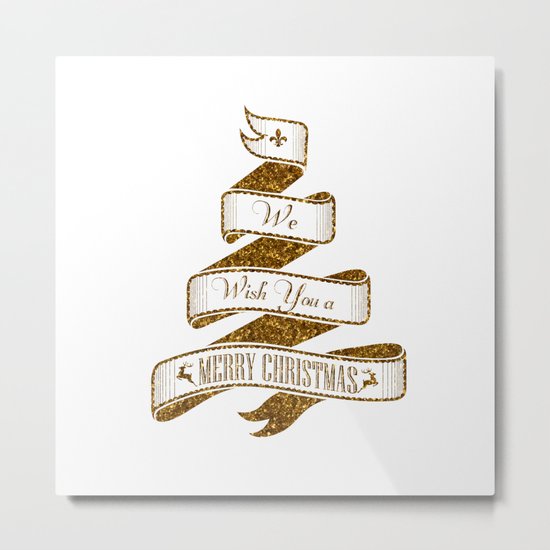 Merry Christmas- Glitter Gold Xmas Typography Metal Print