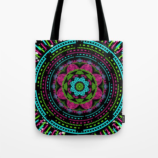 Mandala Energy in Neon Tote Bag