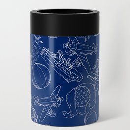 Blue and White Toys Outline Pattern Can Cooler