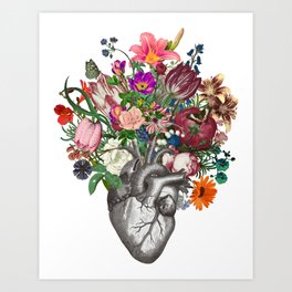 Anatomical heart and flowers Art Print