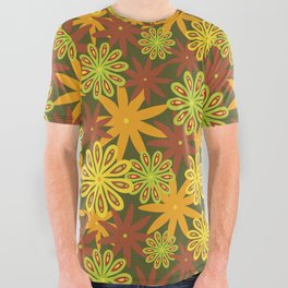 flower power // 70s inspired print // in olive, yellow, lime, tangerine, and maroon // by Ali Harris All Over Graphic Tee