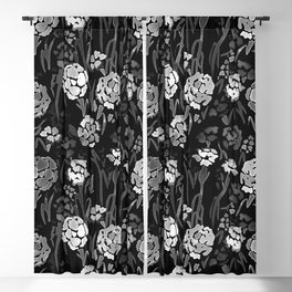 Black and White Watercolor Carnation Blackout Curtain