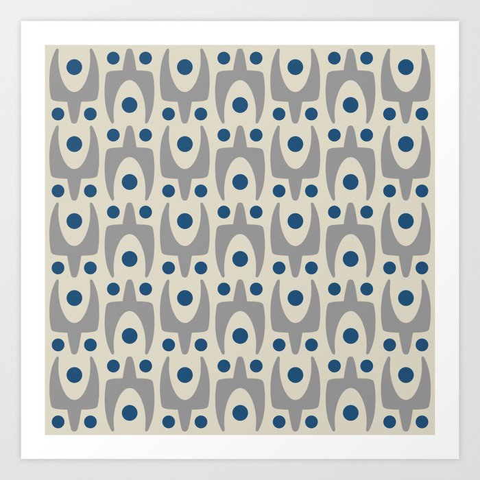 Mid Century Modern Abstract Pattern 149 Gray and Blue Art Print