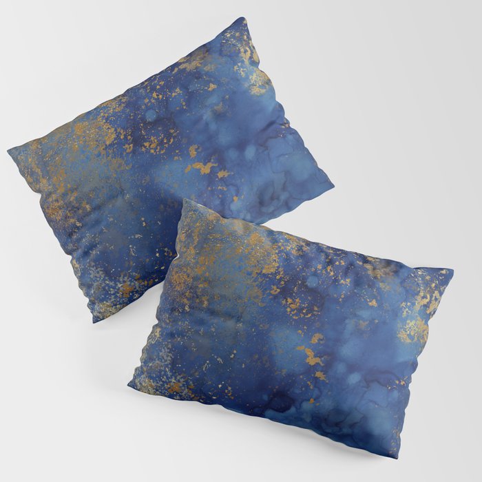 Night Blue And Gold Marbled Texture Pillow Sham