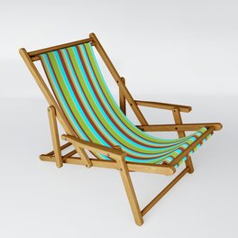 [ Thumbnail: Aqua, Brown, Green & Light Grey Colored Striped Pattern Sling Chair ]