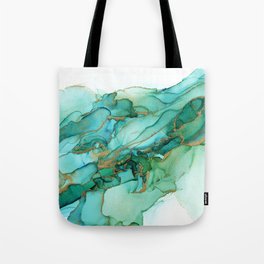 Emerald Gold Waves Abstract Ink Tote Bag