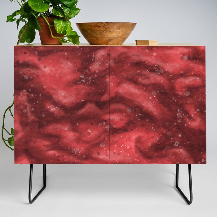 Red abstract painting texture, brick red marble waves Credenza