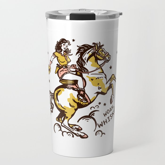 "Woah Whiskey" Western Pin Up Cowgirl & Her Horse Travel Mug