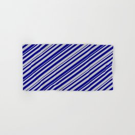[ Thumbnail: Dark Blue and Grey Colored Lines Pattern Hand & Bath Towel ]