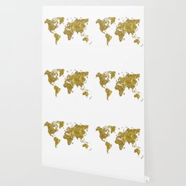 world map in watercolor-gold color Wallpaper