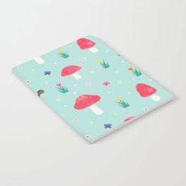 Mushroom spring doodles pattern / blue Notebook