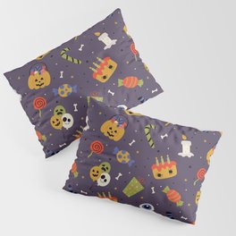 Seamless Pattern with Cartoon Halloween on Purple Background Pillow Sham