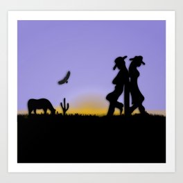 Western Cowboy and Cowgirl on the Range Art Print