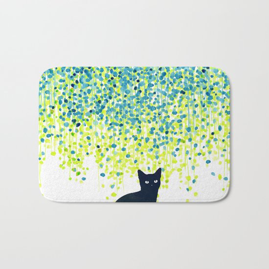Cat in the garden under willow tree Bath Mat
