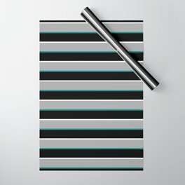 [ Thumbnail: Dark Grey, Dark Cyan, Black & Mint Cream Colored Lined Pattern Wrapping Paper ]