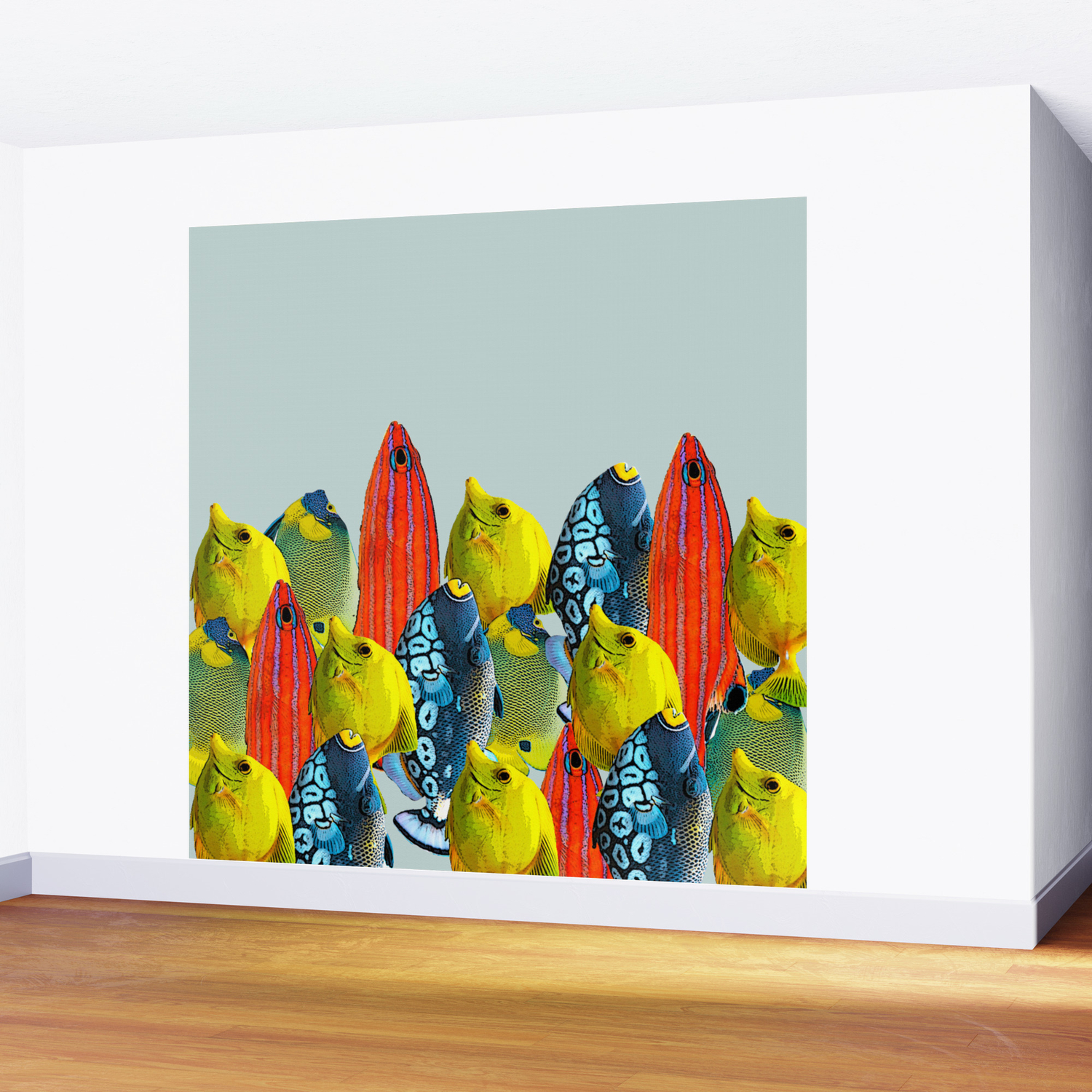 Tropical Fish Pattern Home Decor Duck Egg Blue Wall Mural By Lubo