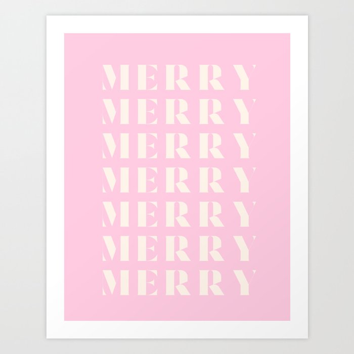 Merry Christmas, Pink Christmas Art, Holiday Season Decor, Modern Art Art Print