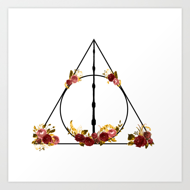 Deathly Hallows In Red And Gold Art Print By Athenaandolive Society6