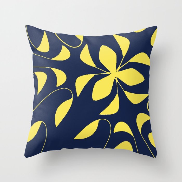 Leafy Vines Yellow and Navy Blue Throw Pillow