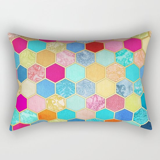 Patterned Honeycomb Patchwork in Jewel Colors Rectangular Pillow