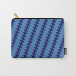 [ Thumbnail: Blue and Midnight Blue Colored Stripes Pattern Carry-All Pouch ]