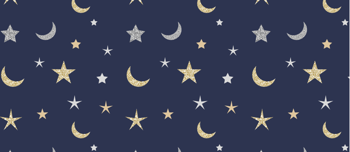 Gold And Silver Moon And Star Pattern On Navy Blue Background