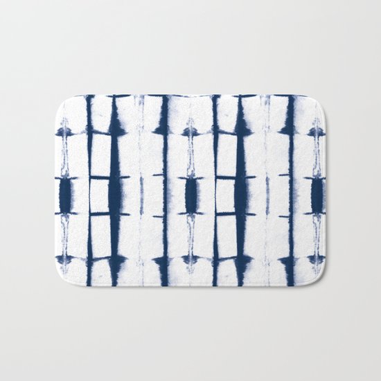 Shibori Stripes 4 Indigo Blue Bath Mat