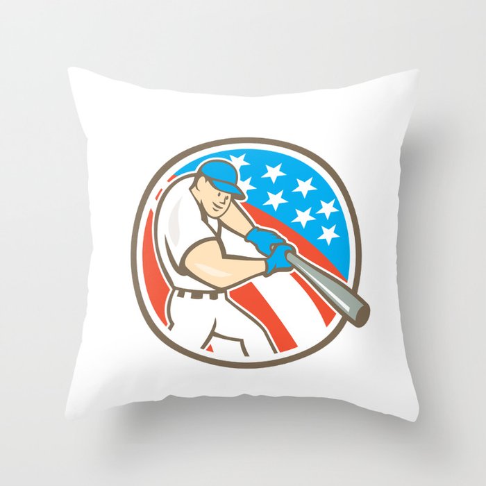 American Baseball Player Batting Circle Cartoon Throw Pillow