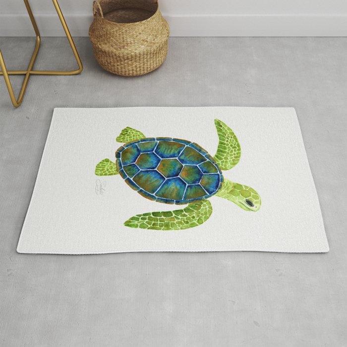 Cute Sea Turtle - Blues and Greens Rug