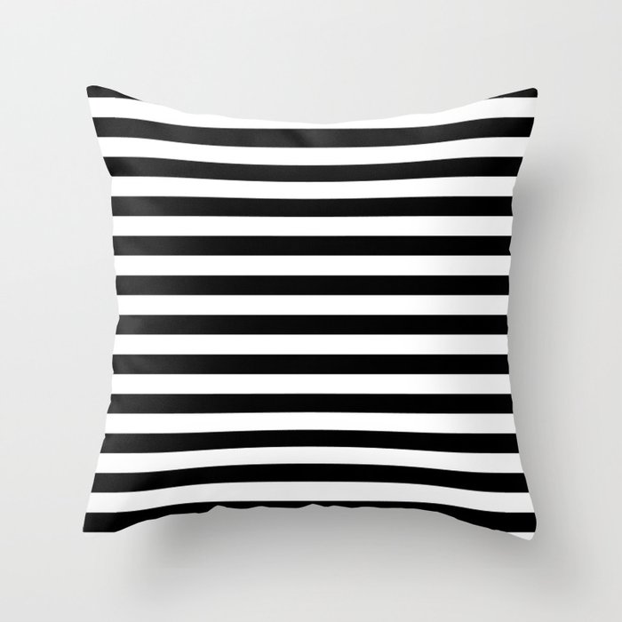 Black and White Horizontal Stripes | Classic Cabana Stripe Throw Pillow