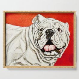 Uga the Bulldog Painting - Red Background Serving Tray