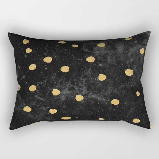 Gold Dots on Black Space Pattern Rectangular Pillow