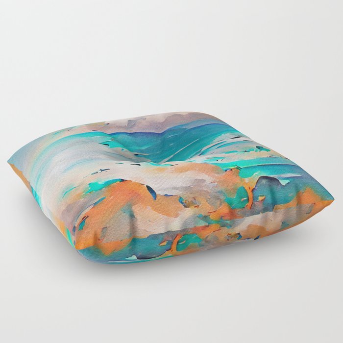 Ocean Sea Beach Coastal Landscape Abstract Watercolor Painting #1 Floor Pillow