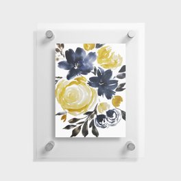 Navy and Yellow Loose Watercolor Floral Bouquet Floating Acrylic Print