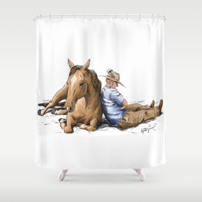 Siesta Sleeping Horse Cowboy Shower Curtain By Western Rose Studios Society6 Sleeping Horse Cowboy Shower Curtain, Cowboy Shower Curtain
