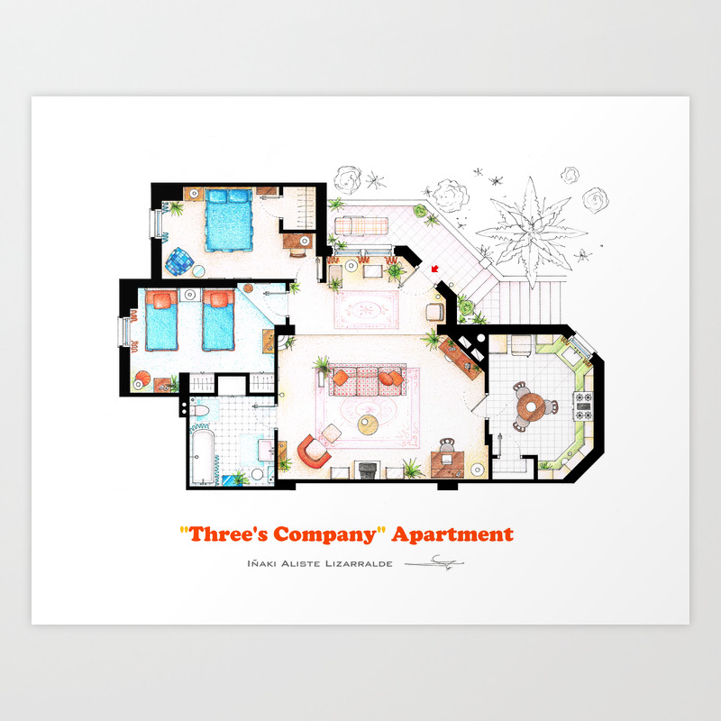 Floorplan Of Three S Company Apartment Art Print By Nikneuk Society6