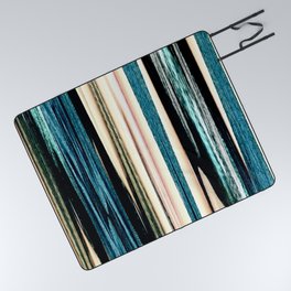 blue turquoise black grey beige pink abstract striped pattern Picnic Blanket