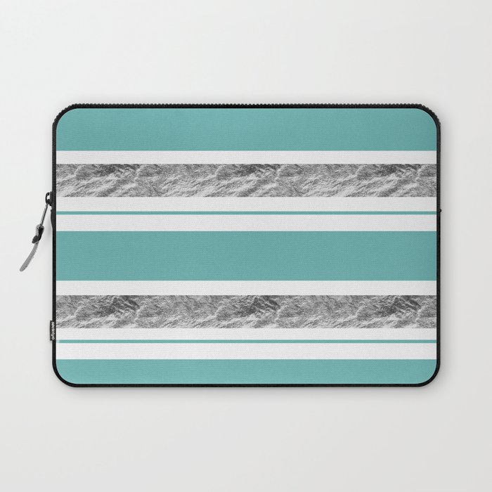 Aqua Blue Stripe with Silver Laptop Sleeve