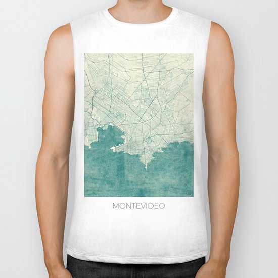 Montevideo Map Blue Vintage Biker Tank