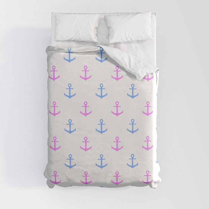 Pink and Blue Nautical Anchors Duvet Cover