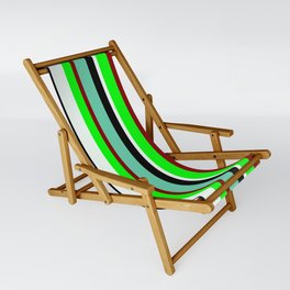 [ Thumbnail: Eyecatching Aquamarine, Maroon, Lime, Mint Cream & Black Colored Lined/Striped Pattern Sling Chair ]