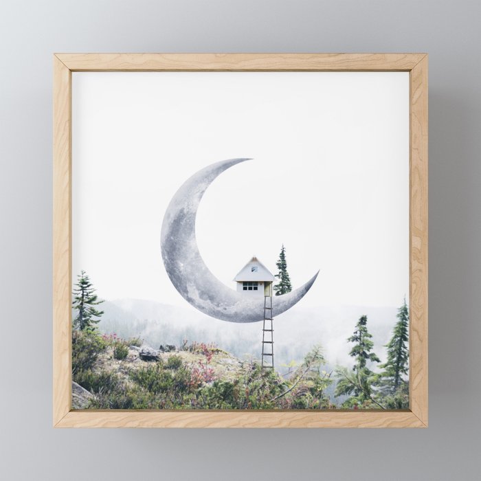 Moon House Framed Mini Art Print | Collage, Digital, Photoshop, Surreal, Surrealism, Heyluisa, Moon, House, Sky, Magic