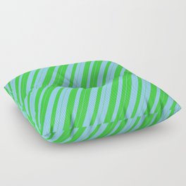 [ Thumbnail: Light Sky Blue & Lime Green Colored Lines Pattern Floor Pillow ]