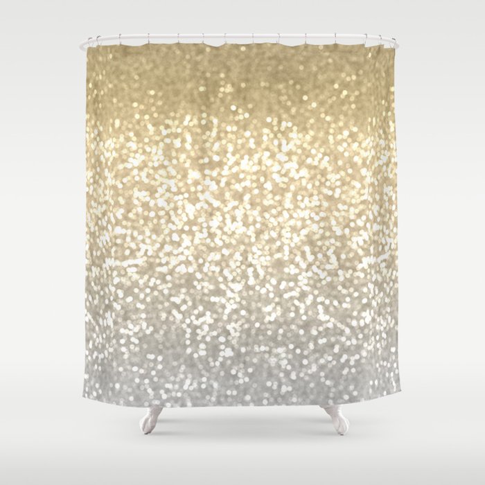 Silver Glitter Ombre Shower Curtain, White Silver Gold Shower Curtain